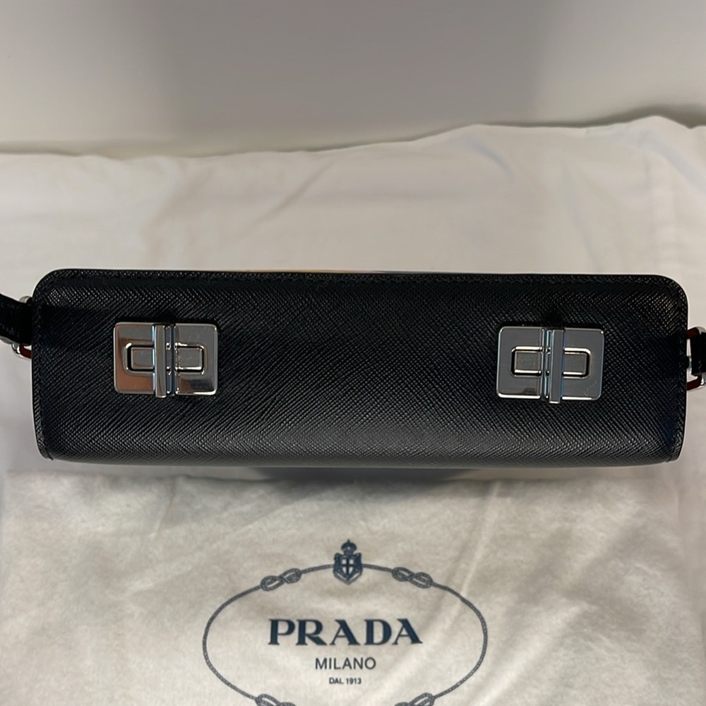 ✨Host Pick✨ NEW PRADA Runway saffiano leather purse handbag  lips floral black - Picture 4 of 11